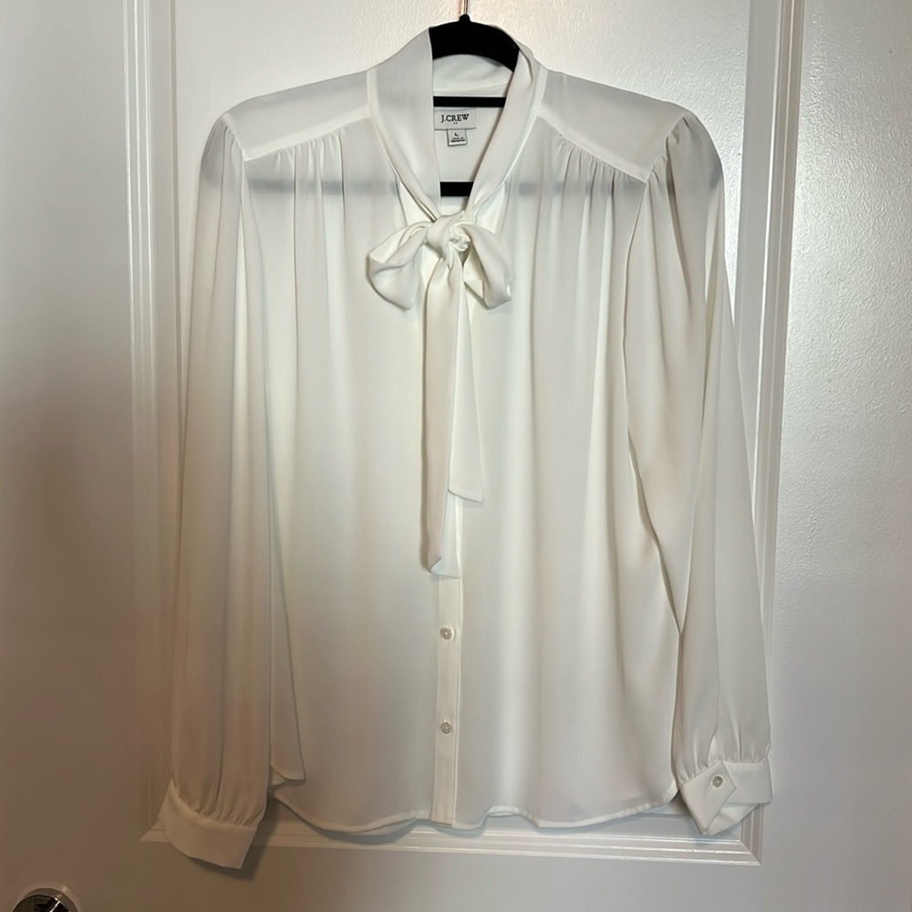 White JCrew bow blouse